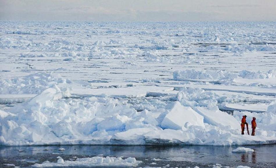 Wissenschaftler nehmen arktische Meereisproben in der Nähe von Spitzbergen. Die Untersuchung dieser Proben gestattet ihnen, die Faktoren, die die Entwicklung des Meereises beeinflussen, besser zu verstehen und damit letztendlich die Klimamodelle zu verbessern. Bild: Dirk Notz